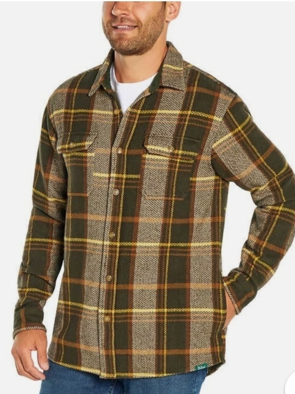 Woolrich Green and Yellow Plaid Cotton Jacket Shirt Sz S Outdoor Camping Casual